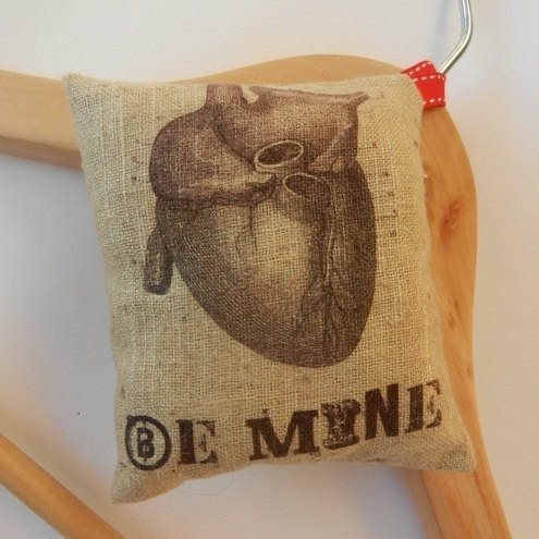 VALENTINE'S 'BE MINE' anatomical heart lavender sachet, heart illustration and graphic letters quote, Valentine's gift, declaration of love steampunk buy now online