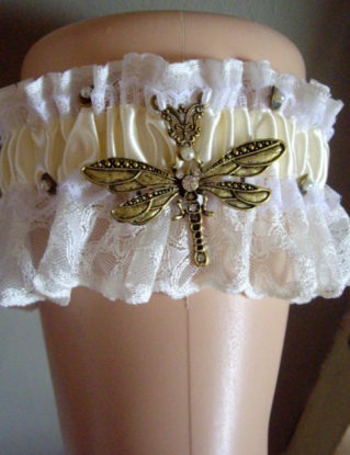 Steampunk Dieselpunk Dragonfly Ribbon And Lace Bridal Ivory Wedding Garter Bride Cosplay steampunk buy now online