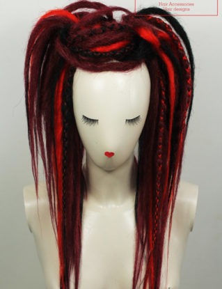 Burgundy, Red & Black Synthetic Dread Falls, Ponytail Hairpieces. steampunk buy now online