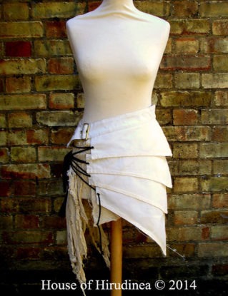 Post apocalyptic asymmetric over skirt clothing antiqued white sizes Small to XXL steampunk buy now online