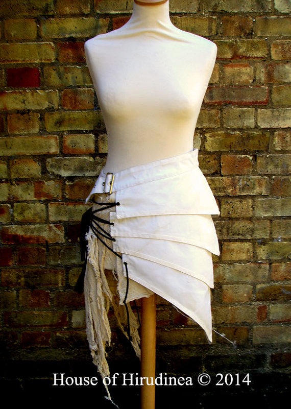 Post apocalyptic asymmetric over skirt clothing antiqued white sizes Small to XXL steampunk buy now online