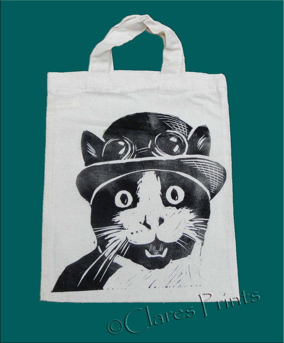 Steampunk Cat Bag Hand Printed Mini Tote Shopping Bag Children steampunk buy now online