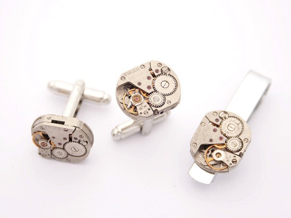 Tie clip and Cufflinks Steampunk Mens Jewellery Set, Geeky Mens Accessories Cuff links and Tie Clip Industrial Jewelry steampunk buy now online