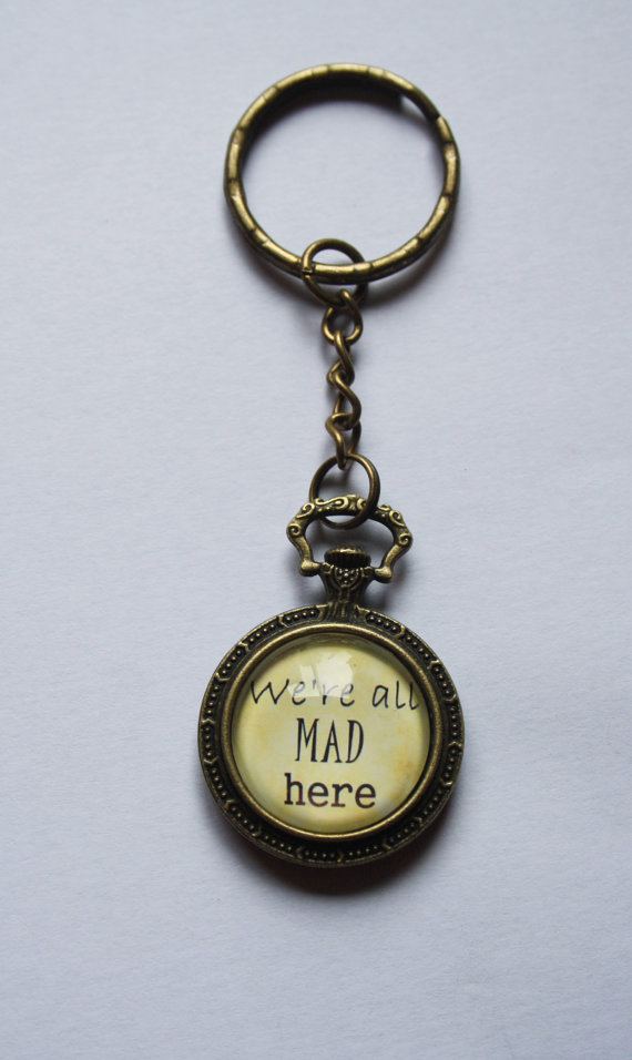 we're all mad here Alice In Wonderland quote keyring steampunk buy now online