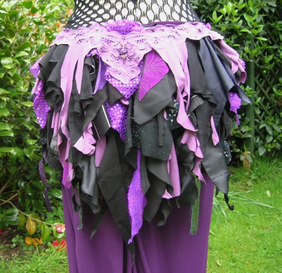 Steampunk Burlesque Tribal belly dance costume bustle. Goth lilac purple black tatter over skirt. Gypsy pixie repurposed festival clothing steampunk buy now online