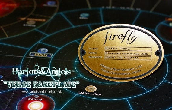 Firefly Serenity name plate badge. Shiny Brass acrylic laser engraved. Larp. Cosplay steampunk buy now online