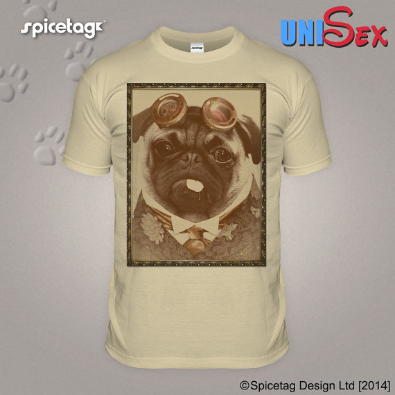 Steampunk T-shirt Pug Tshirt Victorian Top Vintage Funny Happy Animal Dog Tee goggles cravat Cute Fashion Puppy White Womens Mens waistcoat steampunk buy now online
