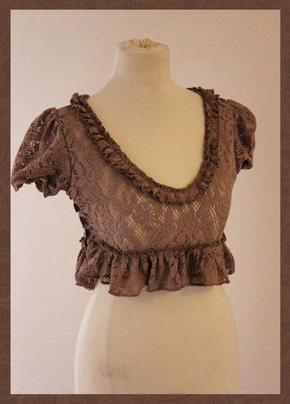 Muted Lavender Burlesque Victorian Lace Cropped Ruffle Blouse steampunk buy now online