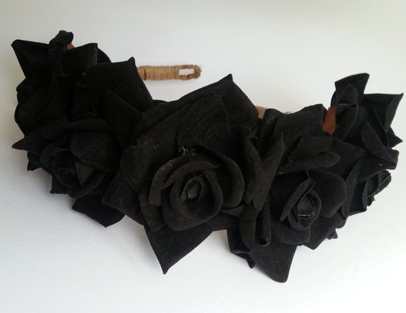 Black velvet flower crown, floral hairband, flower hair wreath steampunk buy now online