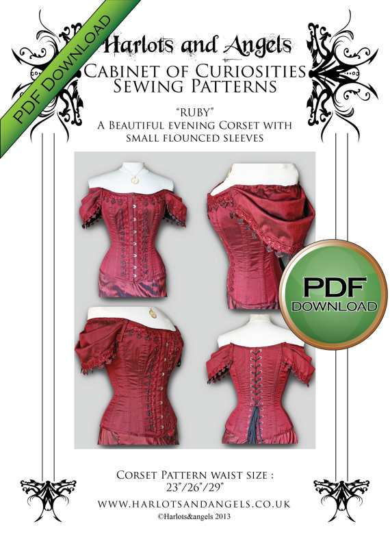 PDF Instant Download Corset pattern, steampunk, wedding, gothic, Burlesque Full size pattern Medium steampunk buy now online
