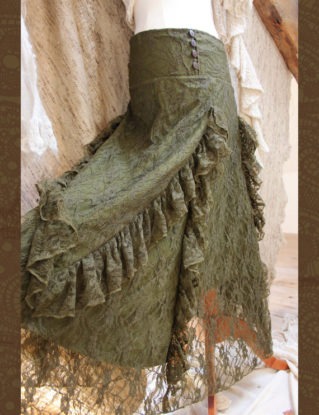 Olive Green Lace Gypsy Renaissance Ruffle Skirt steampunk buy now online