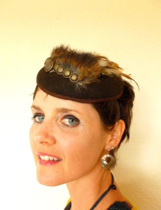 SALE Bridal  Fascinator , Cocktail Hat , Derby hat, Couture hat with brass lizard and fur steampunk buy now online