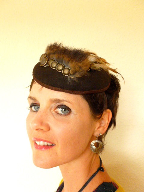SALE Bridal  Fascinator , Cocktail Hat , Derby hat, Couture hat with brass lizard and fur steampunk buy now online