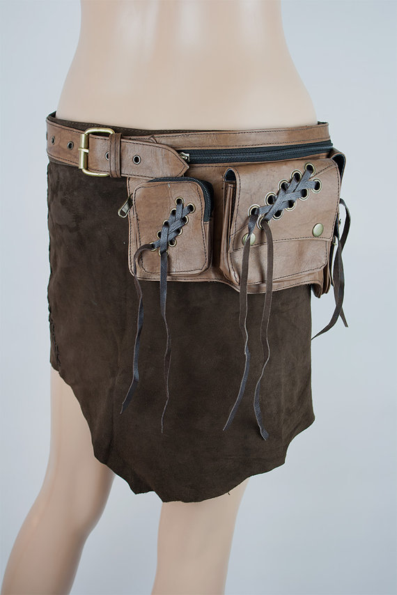 Leather utility belt bag steampunk festival belt with pockets - Faun steampunk buy now online