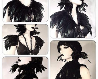 SUSPIRIA Black Gothic Feather Capelet Shrug Collar 5 in 1 Multiway Halloween Vampire Steampunk Couture steampunk buy now online