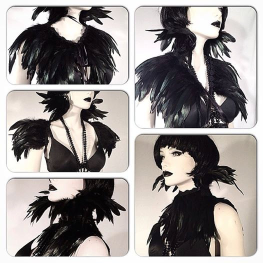SUSPIRIA Black Gothic Feather Capelet Shrug Collar 5 in 1 Multiway Halloween Vampire Steampunk Couture steampunk buy now online
