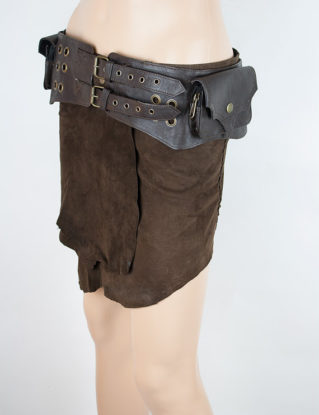 Leather utility belt bag steampunk festival belt with pockets (brown) - Inugami steampunk buy now online