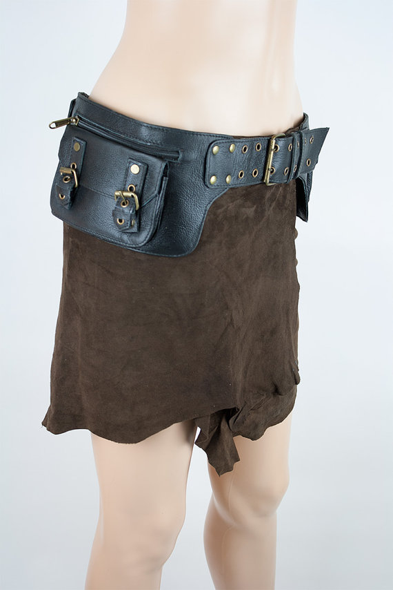 Leather steampunk pocket belt (festival and travel) - Jujak steampunk buy now online