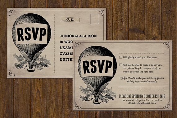 PDF PRINT YOURSELF Carnival circus vintage theatre poster style wedding rsvp card (hot ait balloon, steampunk, Victorian, typographic) diy steampunk buy now online