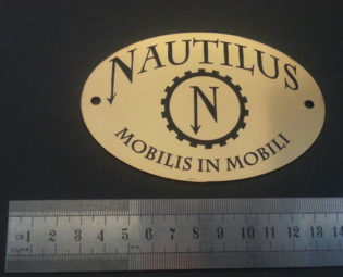 Nautilus Oval Name Plate. Brass acrylic laser engraved. Larp. Cosplay steampunk buy now online