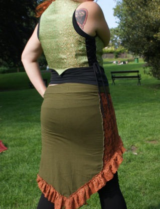 Sleek And Ruffly Figure Hugging Skirt In Rust And Olive. Comfortable and Stretchy, Steampunk, Pixie, Maternity Wear, Clubbing, Festival S01 steampunk buy now online