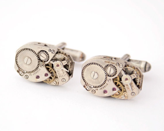 Watch Cufflinks Weddings Collection Groomsman Gift Idea Cuff links Strerling Silver Cufflinks Authentic Swiss made Watch Movement steampunk buy now online