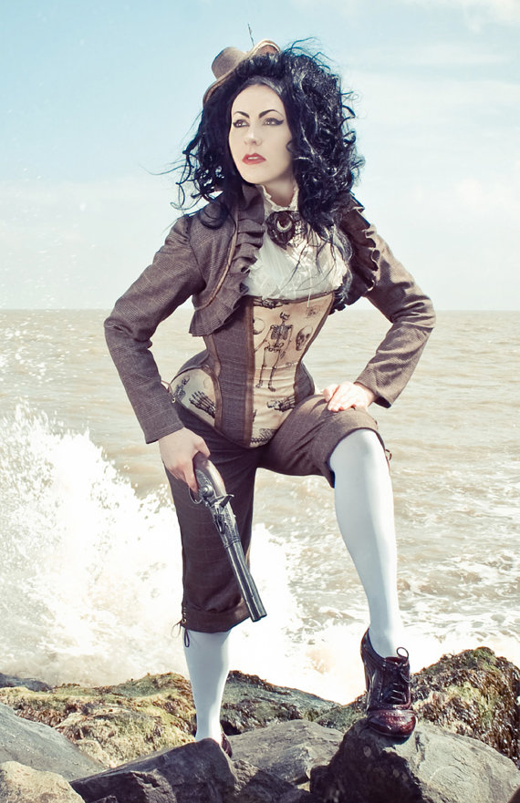 Skeleton Tweed & Leather Corset, Steampunk, Custom Size steampunk buy now online