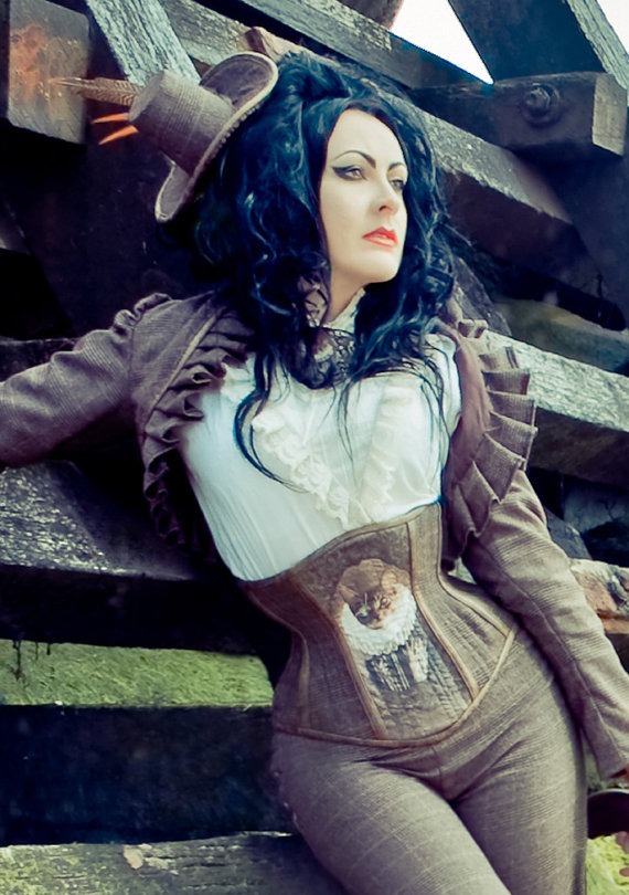 Pirate Cat Tweed & Leather Corset, Steampunk, Custom Size steampunk buy now online