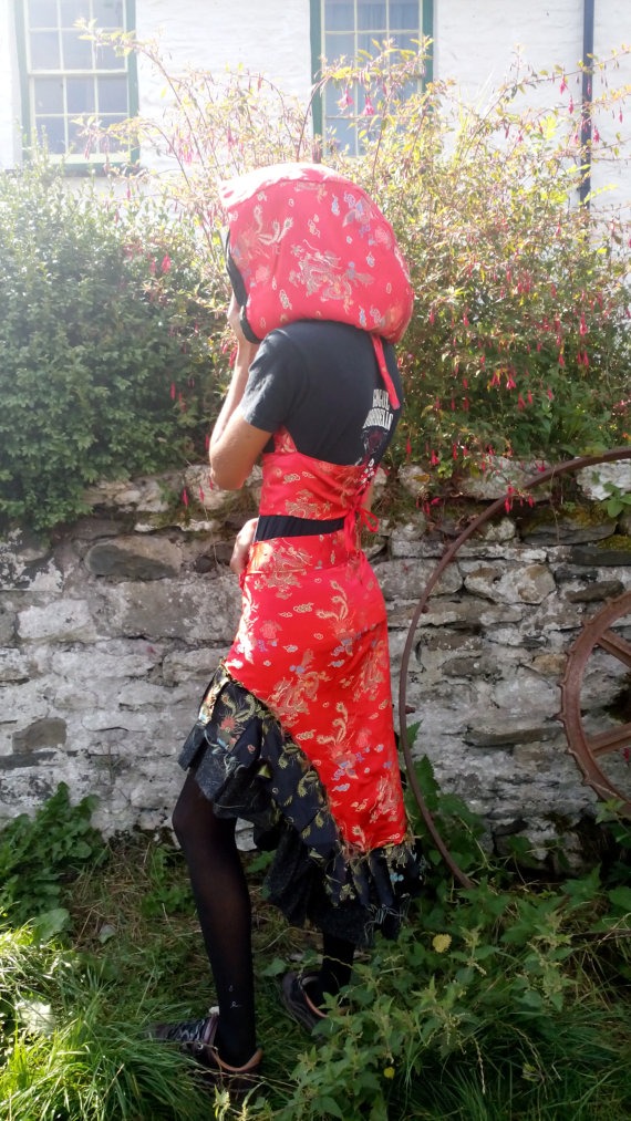 An “If The Sky Could Dream, It Would Dream Of Dragons.”  Hooded Waist Cincher And Hi-Lo Skirt steampunk buy now online