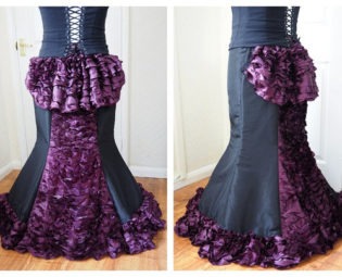 2 piece Victorian / Steampunk / Gothic Long Purple Black Skirt fishtail bustle frills steampunk buy now online