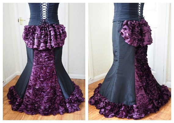 2 piece Victorian / Steampunk / Gothic Long Purple Black Skirt fishtail bustle frills steampunk buy now online