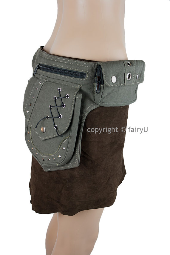 Padded cotton waist bag, two pockets - Ba steampunk buy now online