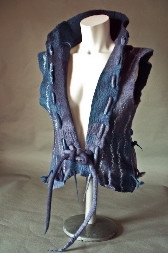 Handmade Felt Tailored Ladies Waistcoat / Vest  Blue Merino Wool.OOAK steampunk buy now online