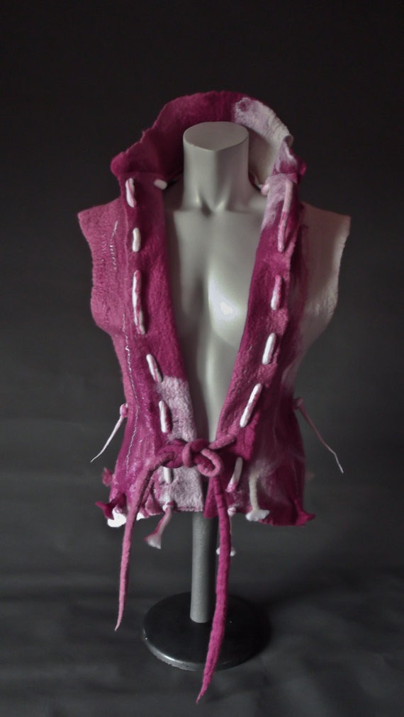 Handmade Felt Tailored Ladies Waistcoat.Pink Merino Wool.OOAK steampunk buy now online