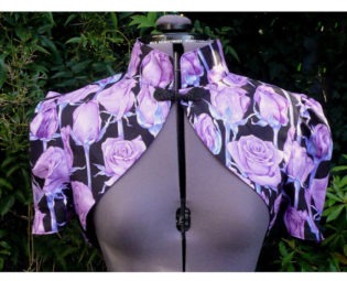 lilac roses on black fitted shrug with curved front bolero jacket fully lined in purple satin ltd ed steampunk buy now online