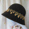 Hand blocked wool felt dark chocolate / coffee brown cloche 1920s style hat featuring a gold lace band with loop and teardrop design steampunk buy now online