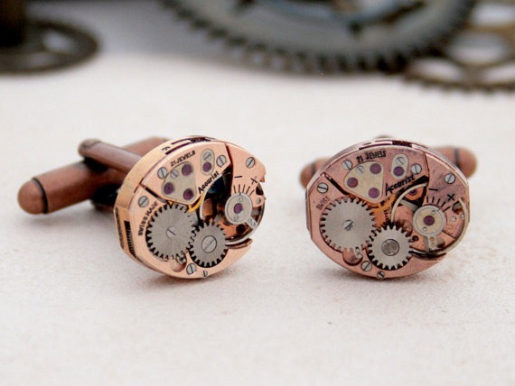 Steampunk Copper Cufflink Men's Accessories Copper Anniversary Gift Idea for Hubby Cuff Links Industrial Watch Movement Swiss Cufflinks steampunk buy now online