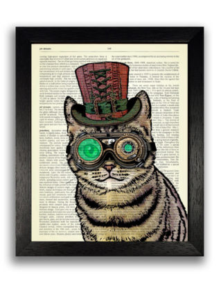 STEAMPUNK ART PRINT, Steampunk Cat Decor, Steampunk Decor, Cat Art Print on Dictionary Paper, Cat Wall Art Poster Decor, Gift for Boyfriend steampunk buy now online