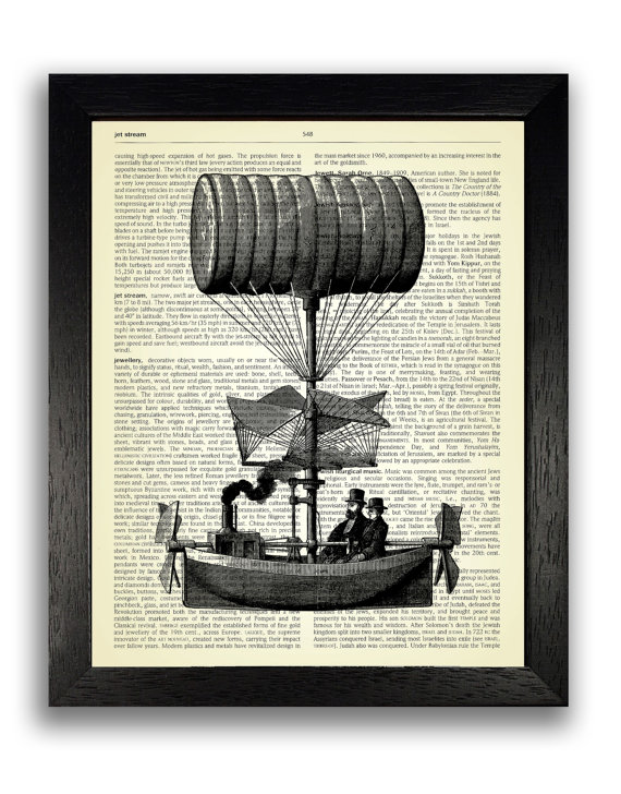 Steampunk Flying Ship Art Print, Steampunk Poster, Dictionary Art Print, Steam Punk Wall Decor, Upcycled Antique Book Page Art, Gift for Man steampunk buy now online