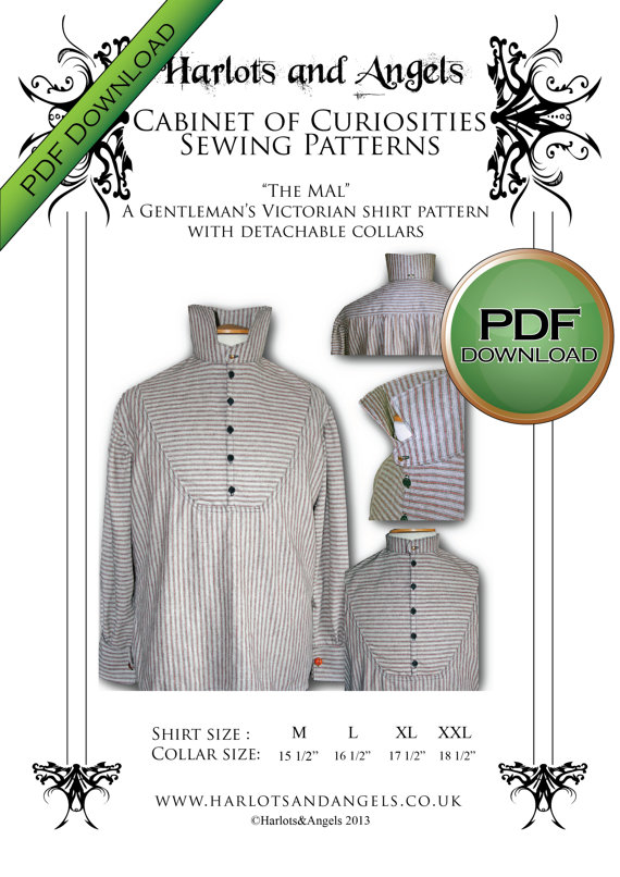 PDF Mens Victorian Shirt Sewing pattern. Instant Full Sized Print at Home. USA letter / A4 paper steampunk buy now online