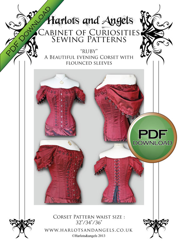 Ruby Victorian Steampunk Corset Pattern. Sewing Pattern size large 32"-34"-36" waists steampunk buy now online