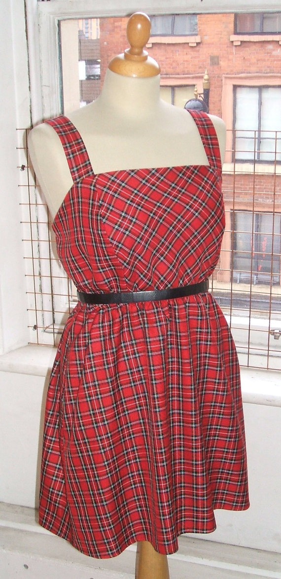 Baylis & Knight Red Black TARTAN Mini Short SUN Dress Cute Retro Vintage Pinafore Festival Tea Dress steampunk buy now online