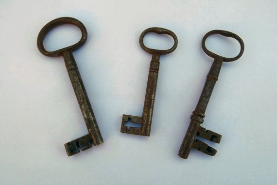 Antique Keys, Steampunk, Home Decor,Large, Victorian, Skeleton Keys, Steampunk Supplies, Old Keys, Lot of 3, Keyring, Hand Forged steampunk buy now online