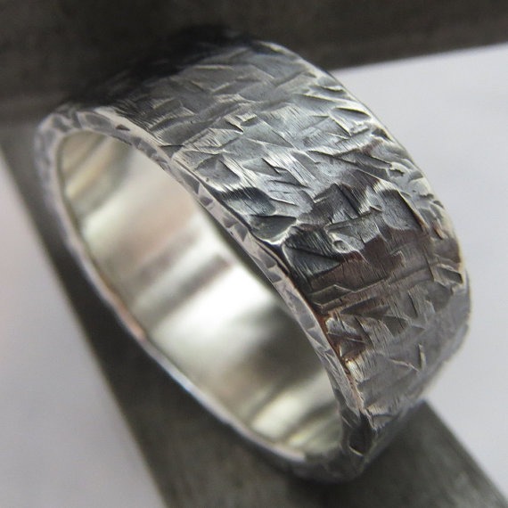 Mens silver wedding ring diamond textured rustic sterling silver band unique steampunk design 0110 steampunk buy now online