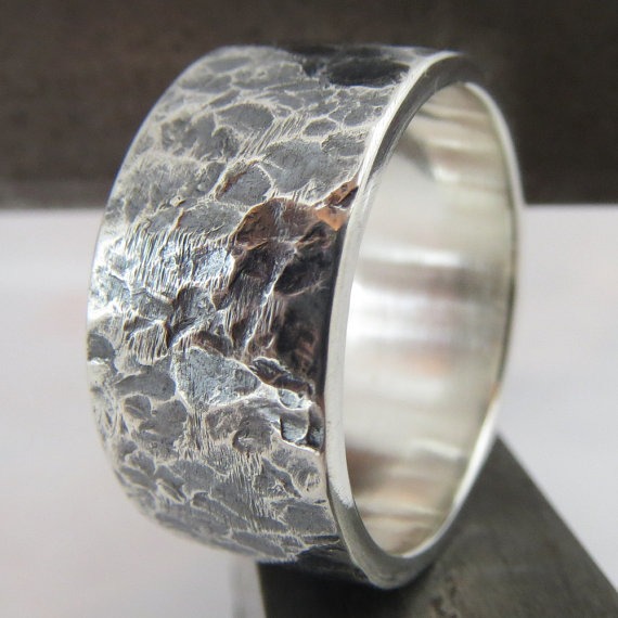 Mens silver wedding ring wide hammer textured rustic sterling silver band unique steampunk design 0104 steampunk buy now online