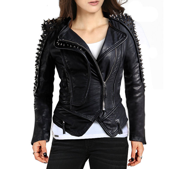 Womens Studded Real Leather Biker Jacket , Steam Punk Rock , Various Sizes , Highly Spike Studded steampunk buy now online