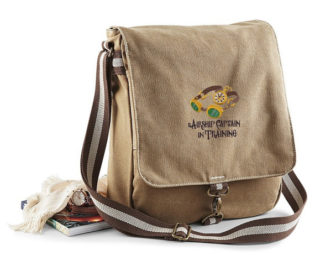 Vintage Canvas Messenger Bag with Embroidered 'Airship Captain In Training' Goggles and Compass. steampunk buy now online