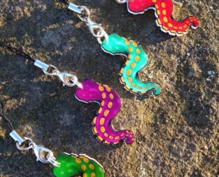 Tentacle sea creature phone charm made from original artwork, can be made to fit iphone, shrink plastic charm steampunk buy now online