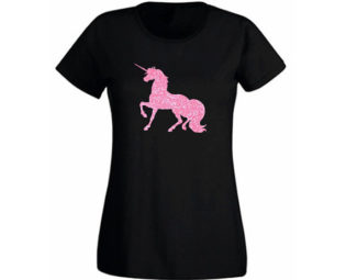 Unicorn Horse Neon Pink Glitter Black Tee T Shirt steampunk buy now online