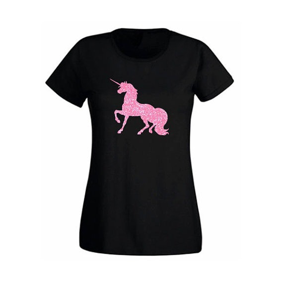 Unicorn Horse Neon Pink Glitter Black Tee T Shirt steampunk buy now online